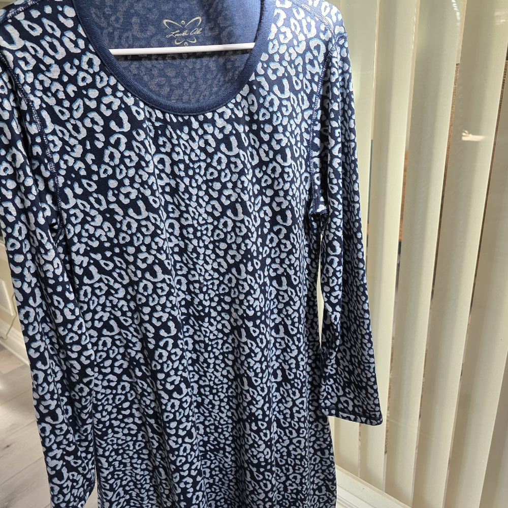 Blue and White Leopard Print Long Sleeve Dress
